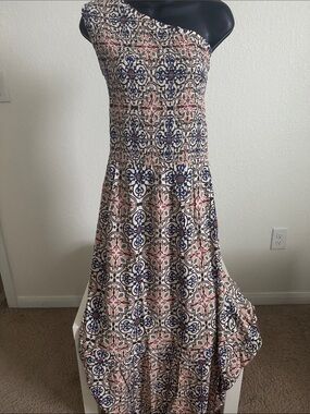 Knox Rose One Shoulder Maxi Dress NWT 3X Boho Tile Print